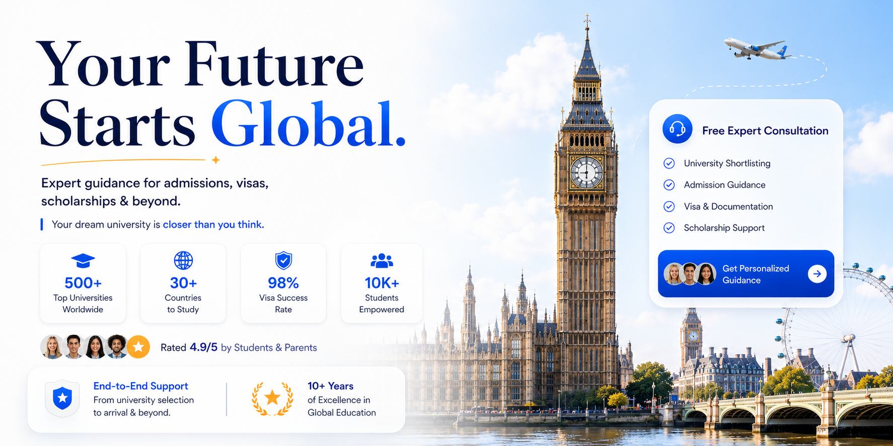 Your future starts global — study abroad guidance with London skyline